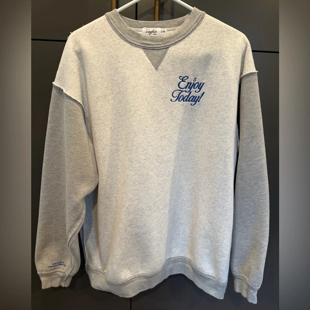 Mayfair 'Enjoy Today' Cream & Gray Graphic Sweatshirt - Picture 4 of 7